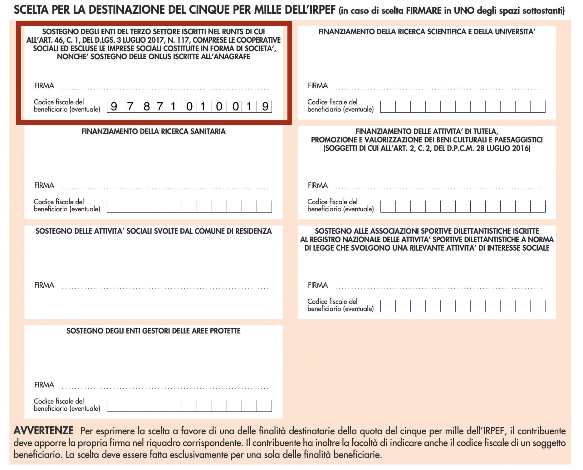 How to insert Fiscal Code inside 5x1000
