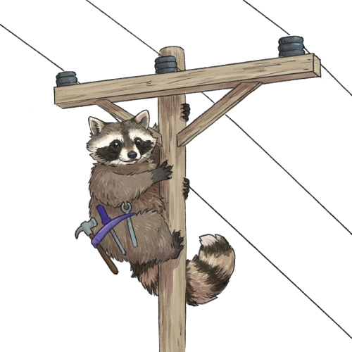 ProcioNet logo, a raccoon on a telegraph pole